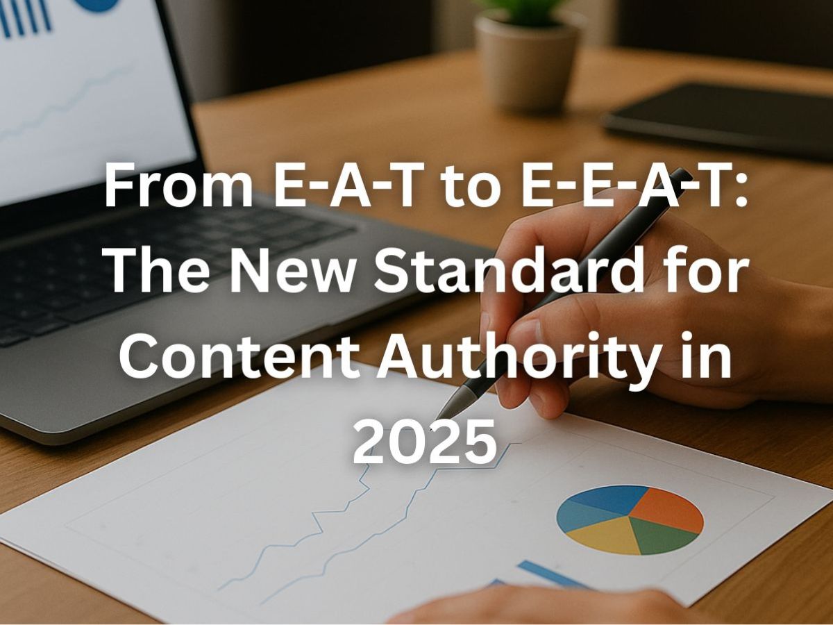 From E-A-T to E-E-A-T: The New Standard for Content Authority in 2025, highlighting SEO evolution with charts and digital growth.