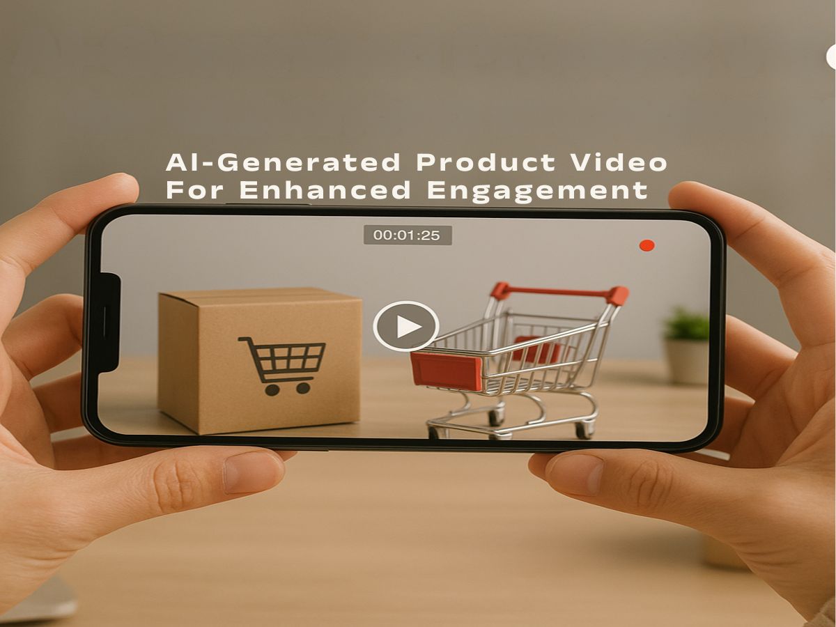 AI-generated product video on mobile screen showcasing shopping cart, boosting engagement with e-commerce website development services in Kerala