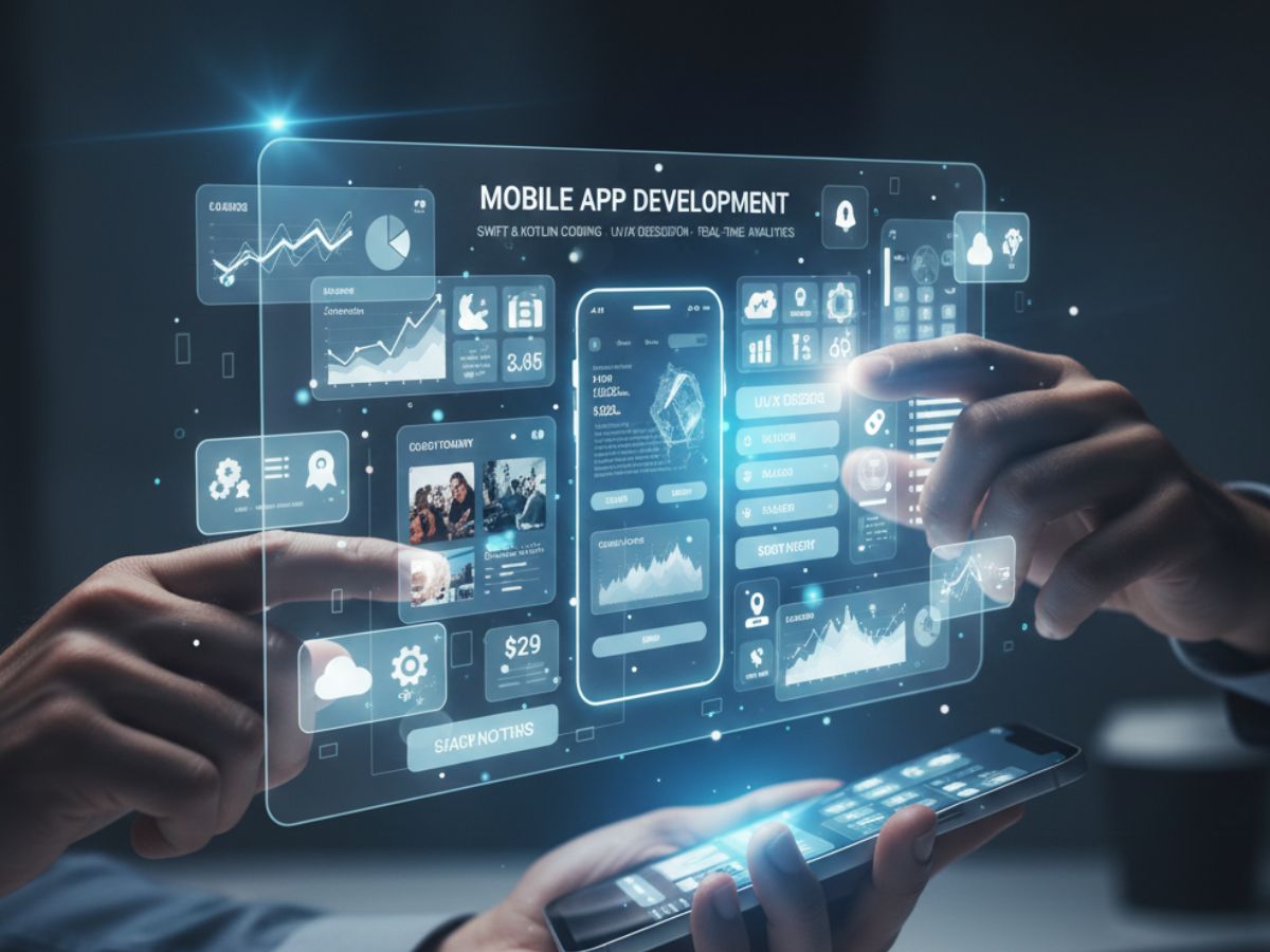 Mobile app development company in Kerala building advanced Android and iOS applications with interactive UI, analytics dashboards, and real-time mobile app features.