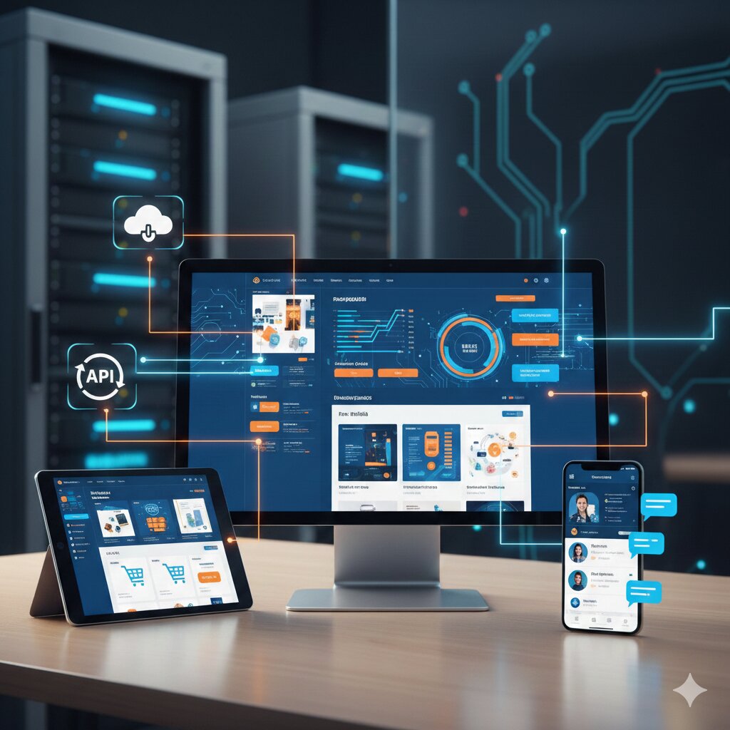 A focused young developer working on a web application development india project on his MacBook laptop, with a co-worker coding beside him in a modern, brightly lit office environment