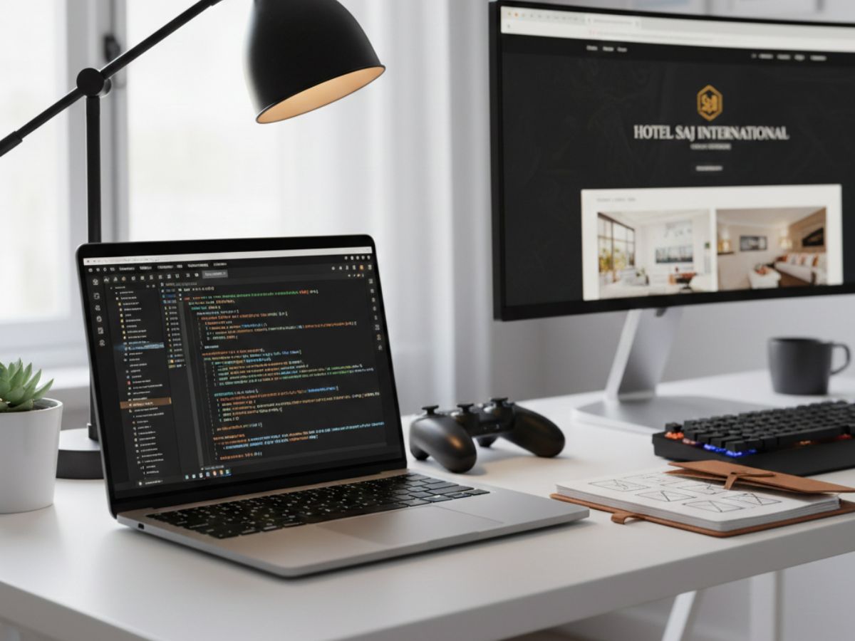 Professional web design workspace showing website development and coding for a modern business website in Kerala.