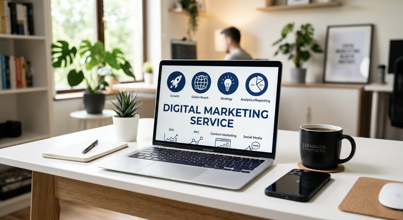 Digital marketing services dashboard on laptop — best digital marketing company in Kerala