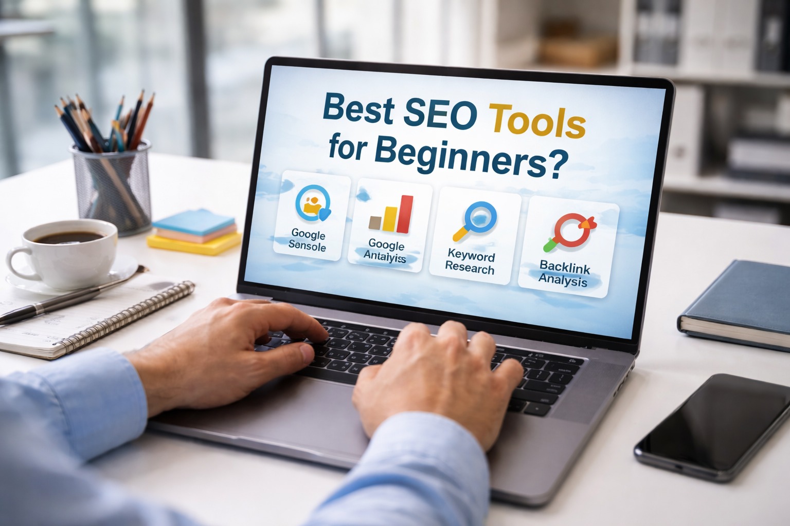 Best SEO tools for beginners, including Google Search Console, Analytics, Keyword Research, and Backlink Analysis