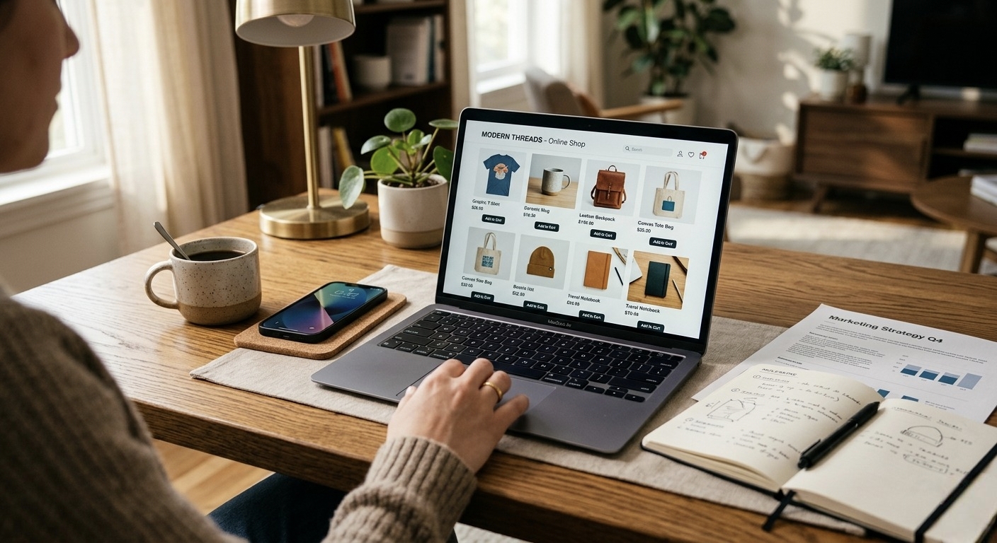 Woman browsing a product listing on an e-commerce website built by a Kochi web developer