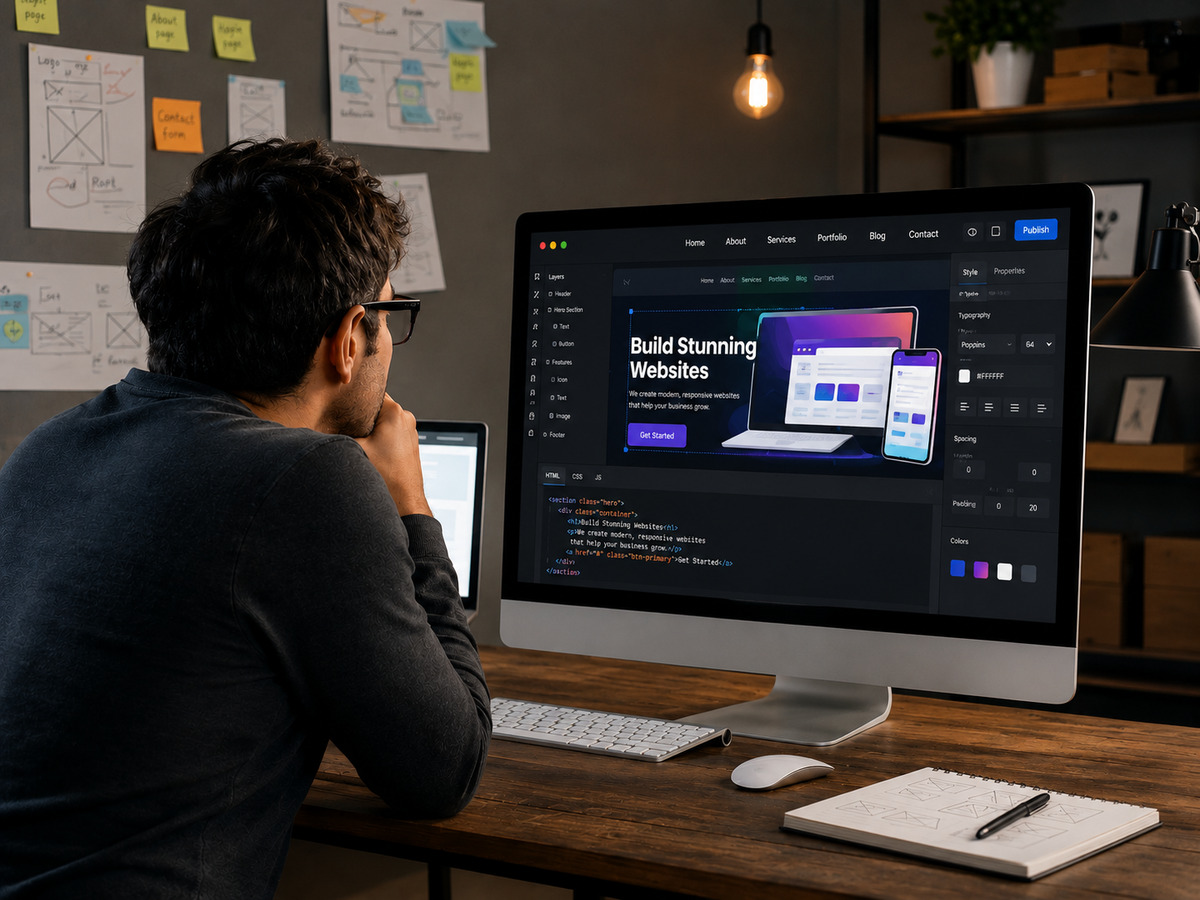 Web designer creating a modern website for a professional web design company in Kerala