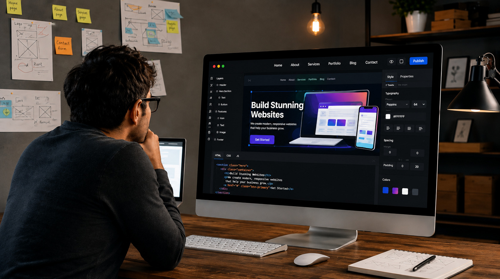 Web designer creating a modern website for a professional web design company in Kerala
