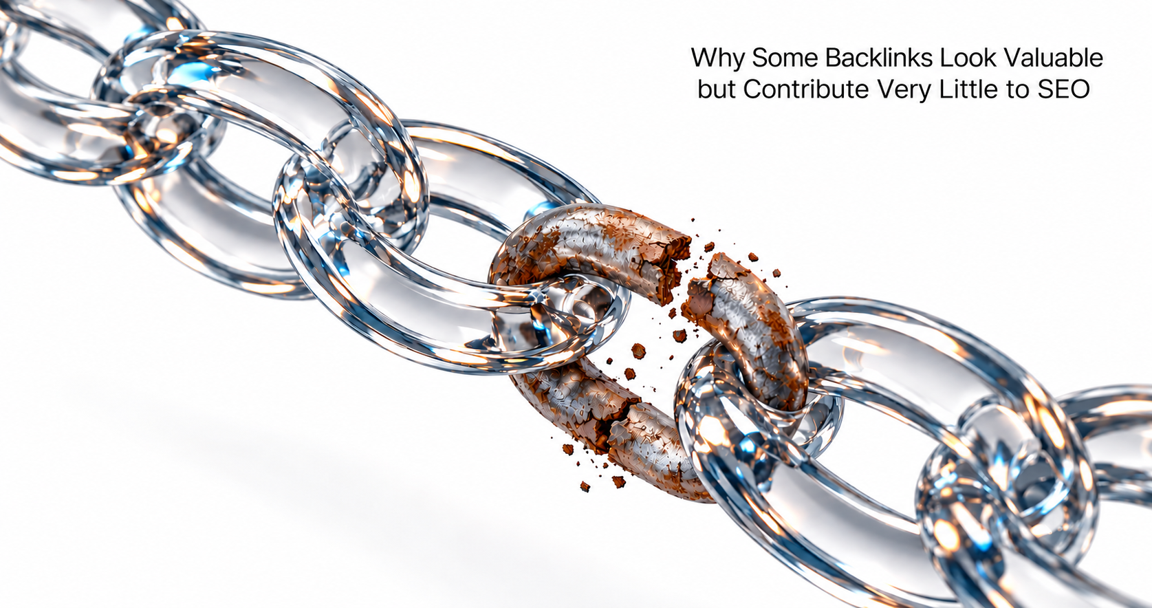 Broken metal chain representing backlinks that look valuable but provide limited SEO value