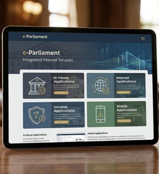 E-Parliament web application developed by Kerala web app experts shown on tablet and mobile devices