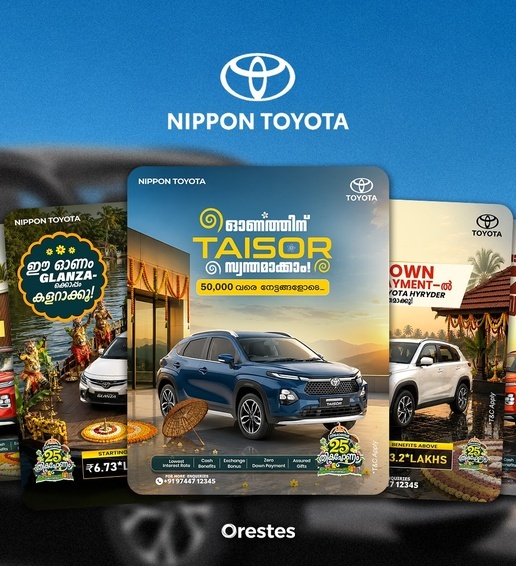 Nippon Toyota Onam campaign featuring Taisor, Glanza and Hyryder promotional social media creatives
