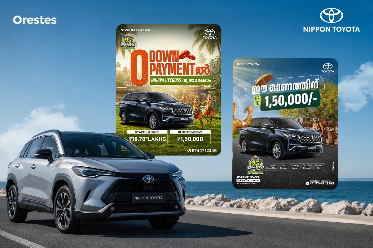 Nippon Toyota Innova Hycross featured with Onam offers and zero down payment promotional creative